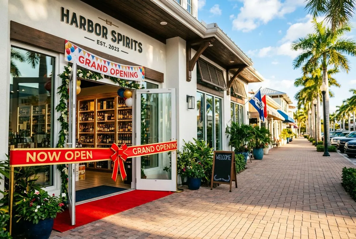 New liquor store grand opening on a sunny Naples Florida street